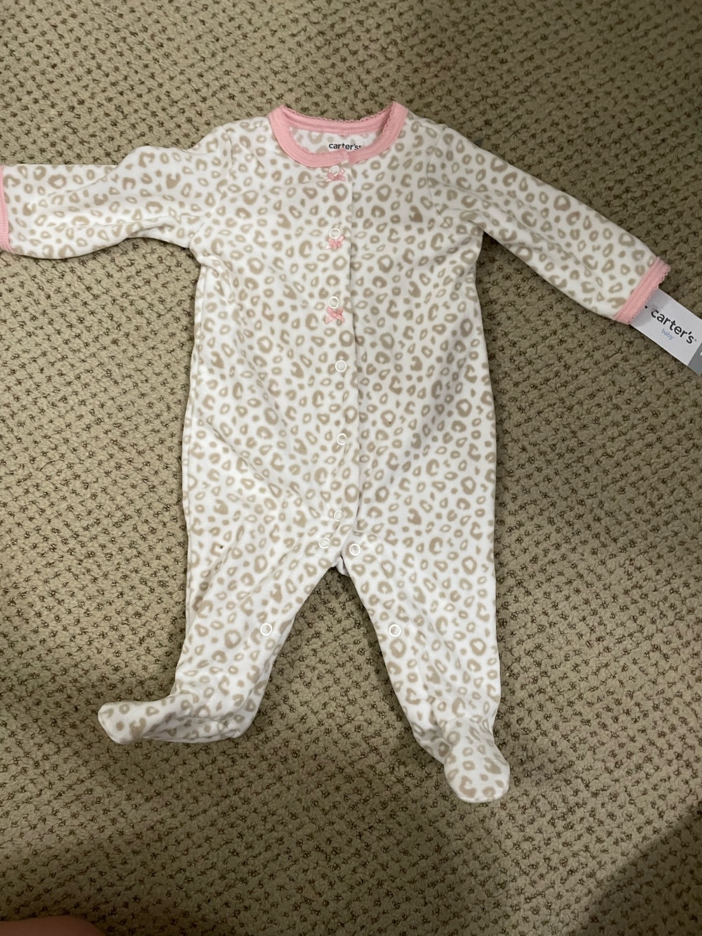 Carter's Cream Leopard Print Footed One-Piece with Pink Trim